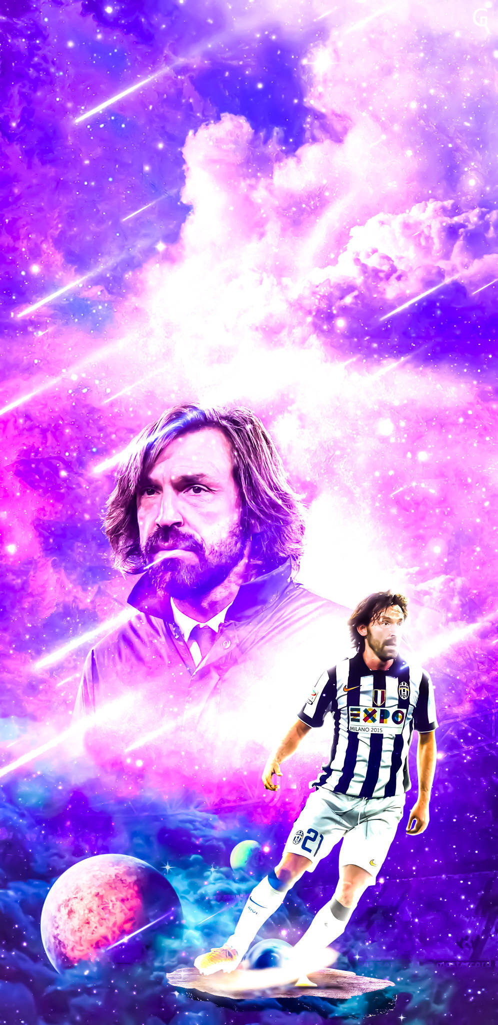 Andrea Pirlo, striped jersey, cosmic platform, Full HD Phone Wallpaper