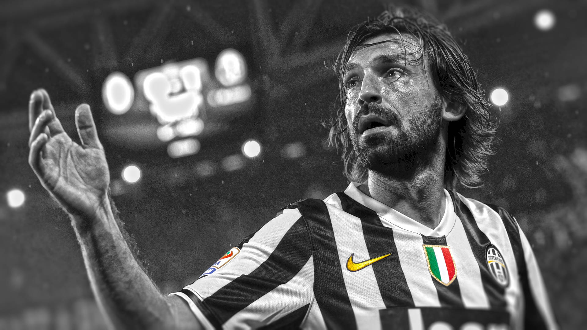 Andrea Pirlo, striped jersey, stadium lights, Full HD Desktop Wallpaper