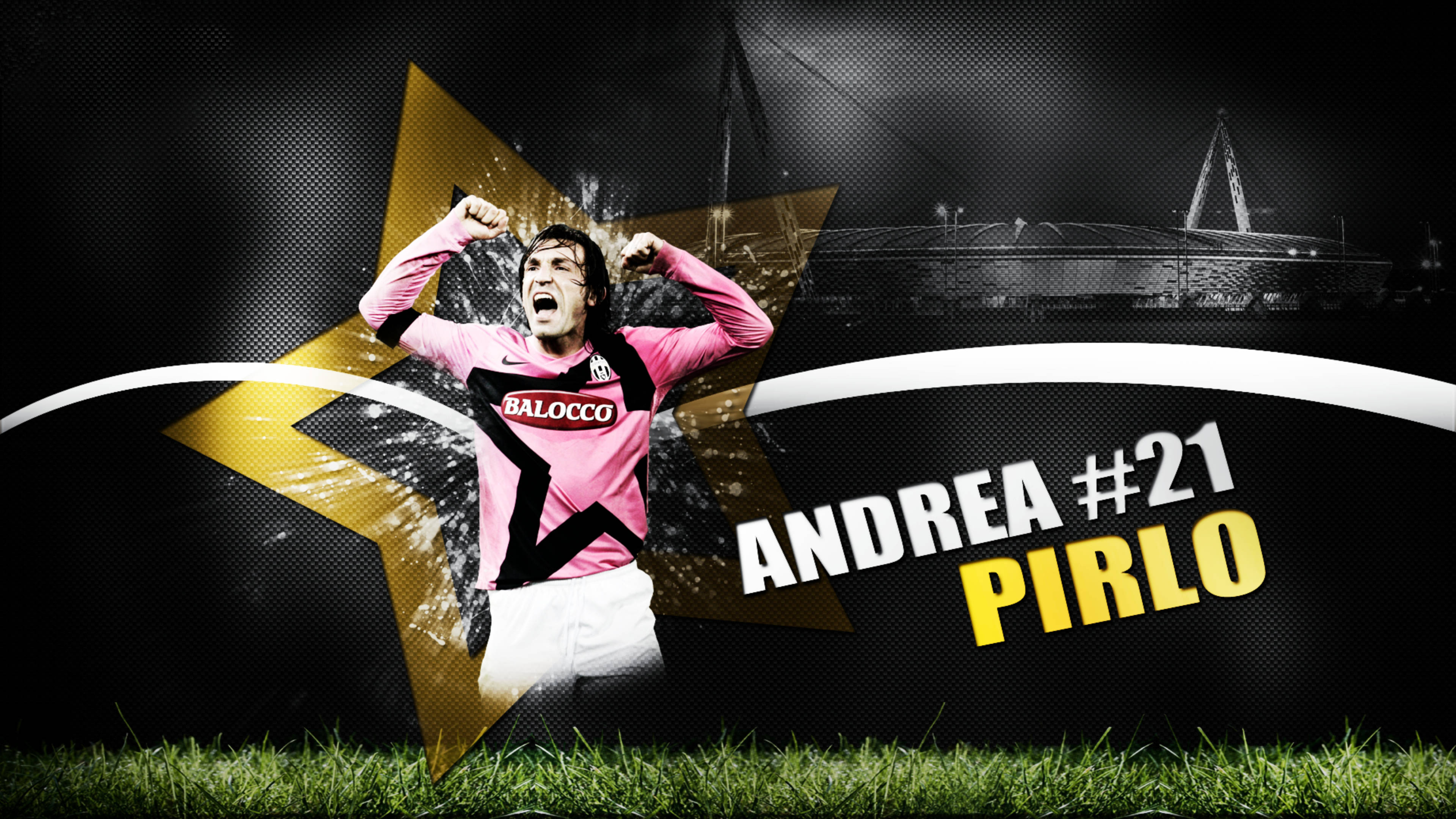 Andrea Pirlo, black background, golden star, 4K Desktop Wallpaper