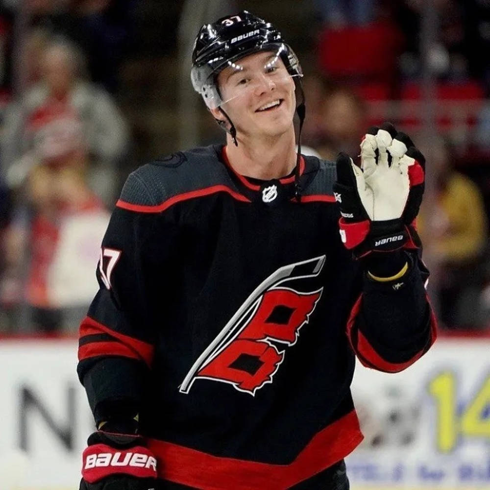 Andrei Svechnikov, black and red jersey, hockey player, SD Desktop Wallpaper