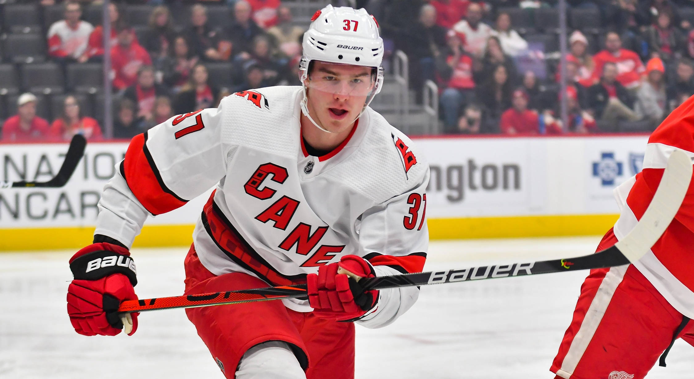 Andrei Svechnikov, number 37, white and red uniform, Full HD Desktop Wallpaper