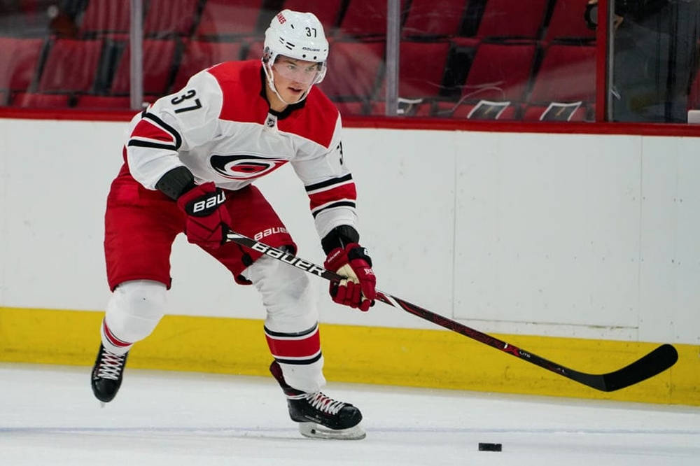 Andrei Svechnikov, white jersey, red and white uniform, SD Desktop Wallpaper
