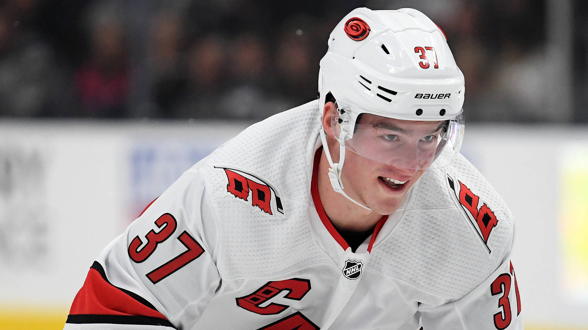 Andrei Svechnikov, number 37, white and red uniform, Full HD Desktop Wallpaper