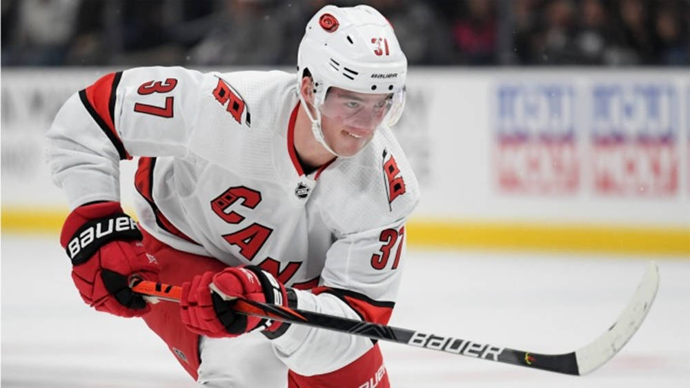 Andrei Svechnikov, ice hockey, white and red gear, SD Desktop Wallpaper