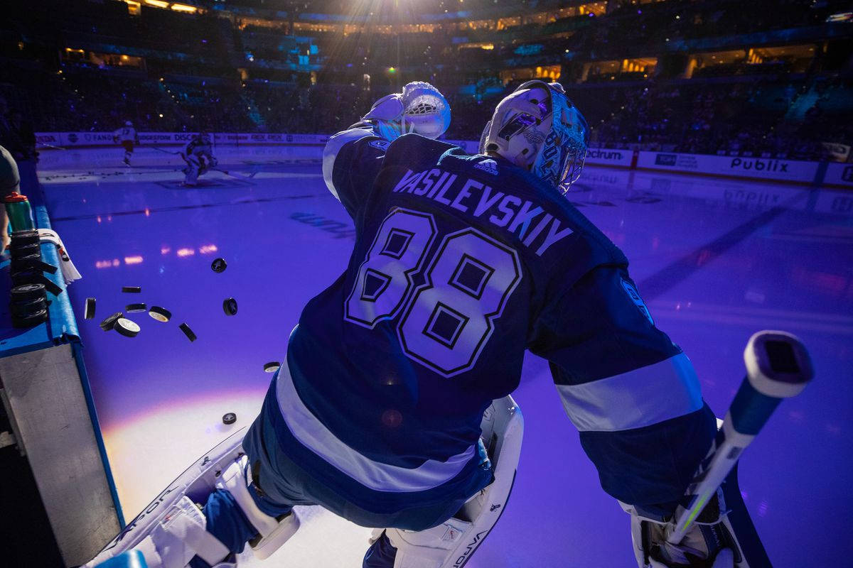 Andrei Vasilevskiy, number 88, blue jersey, SD Desktop Wallpaper