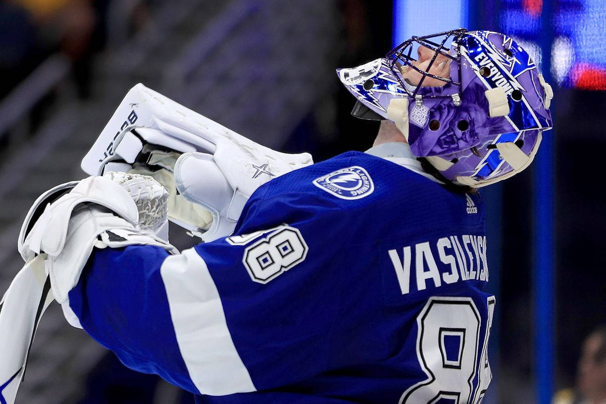 Andrei Vasilevskiy, number 88, blue and white gear, SD Desktop Wallpaper