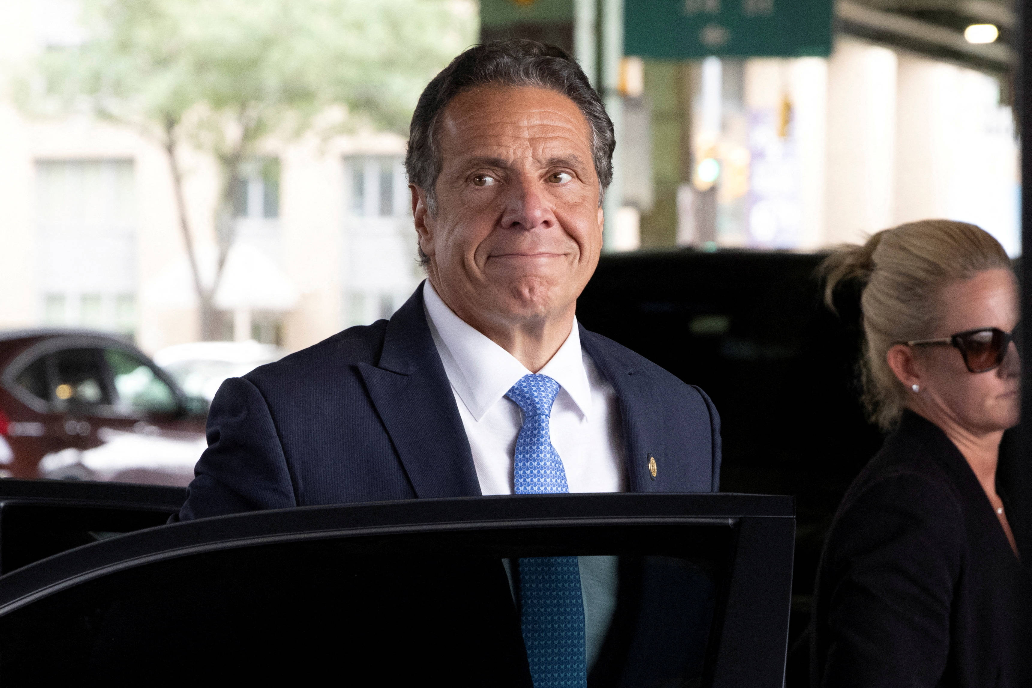 Andrew Cuomo, dark suit, blue patterned tie, 2K Desktop Wallpaper