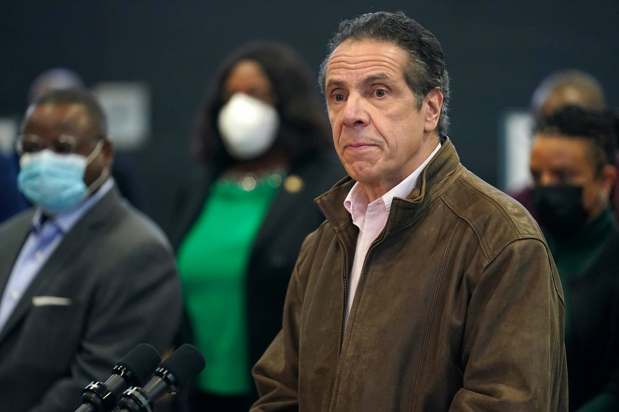 Andrew Cuomo, brown jacket, podium, Full HD Desktop Wallpaper