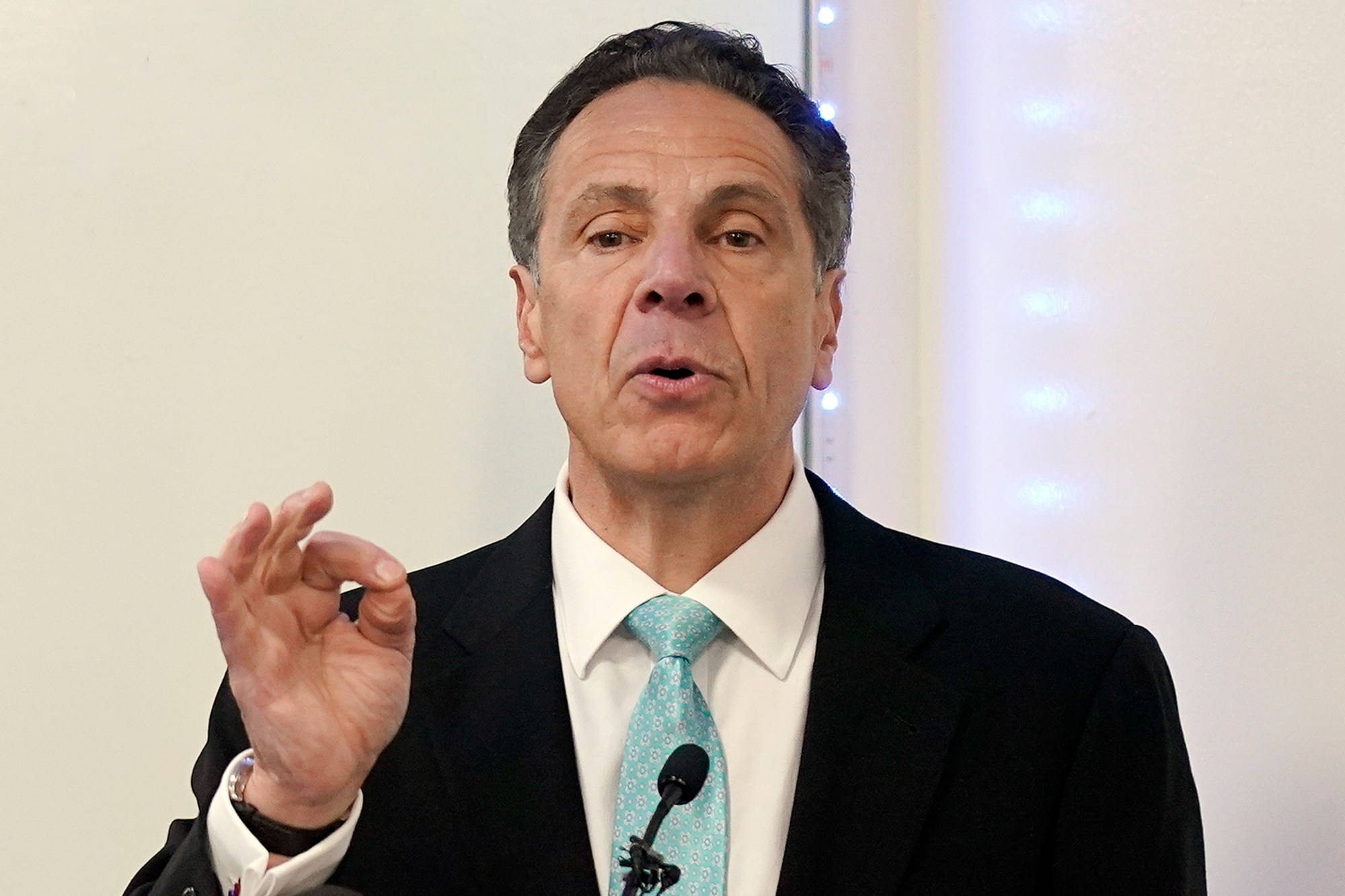 Andrew Cuomo, dark suit, light blue tie, Full HD Desktop Wallpaper