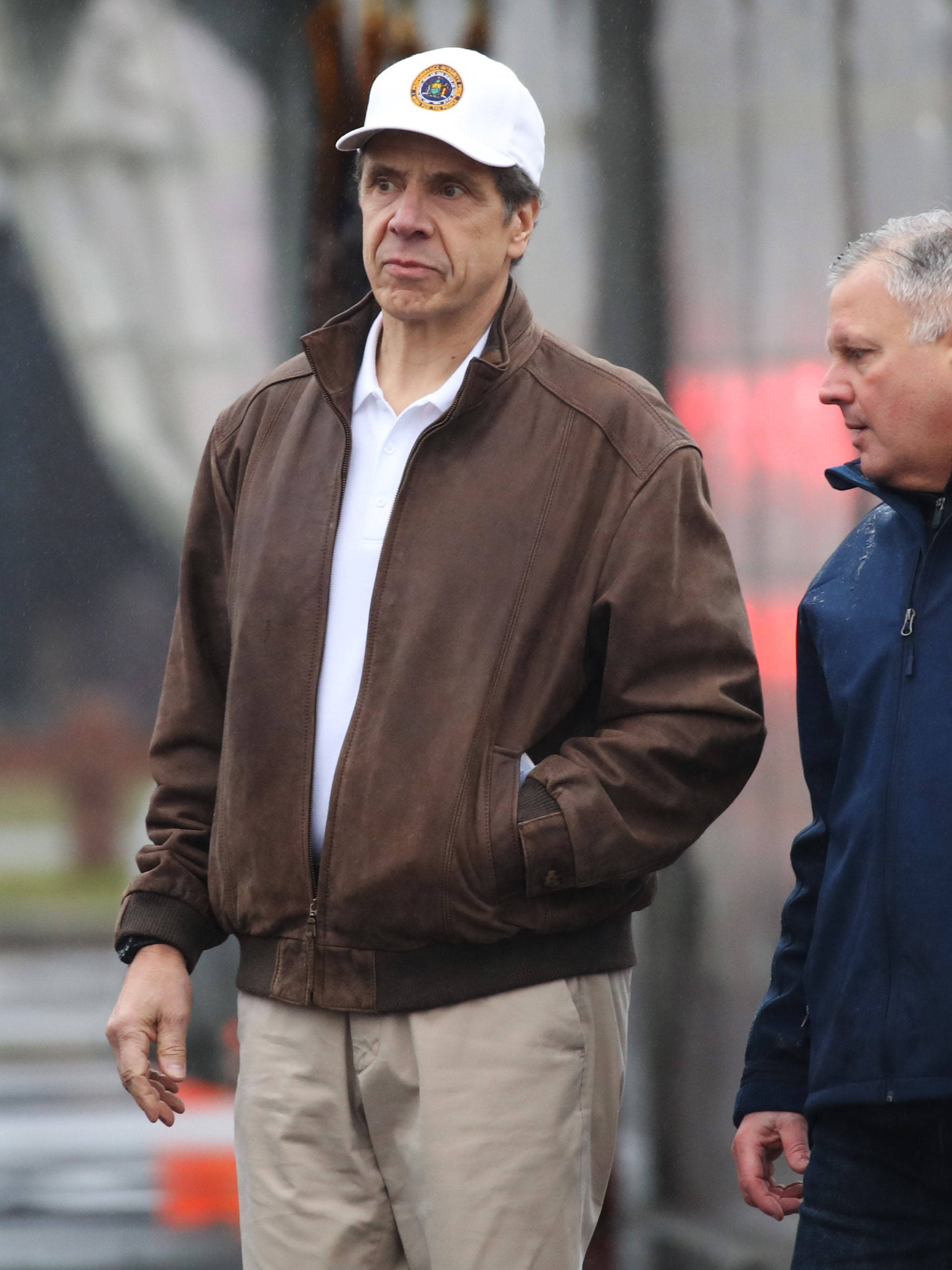 Andrew Cuomo, brown jacket, white cap, 2K Phone Wallpaper
