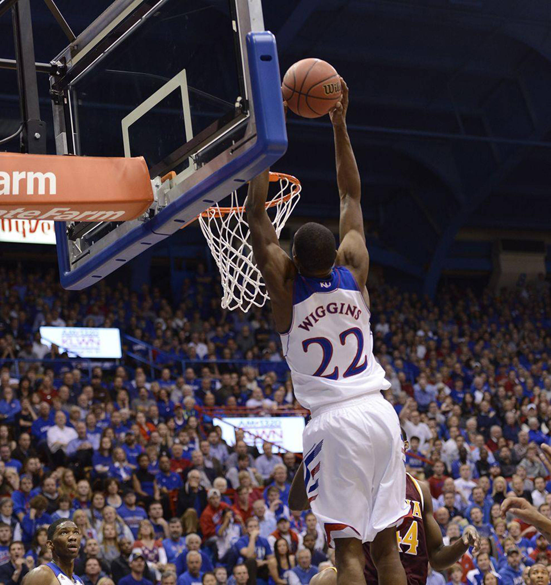 Andrew Wiggins, slam dunk, white jersey, Full HD Phone Wallpaper