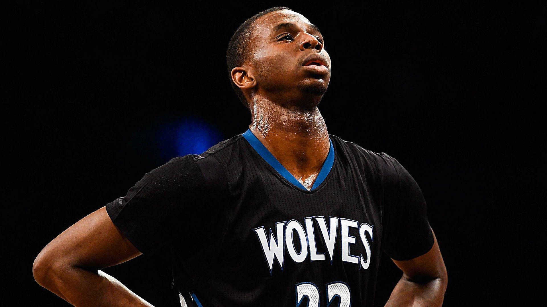 Andrew Wiggins, black Wolves jersey, dark arena backdrop, Full HD Desktop Wallpaper