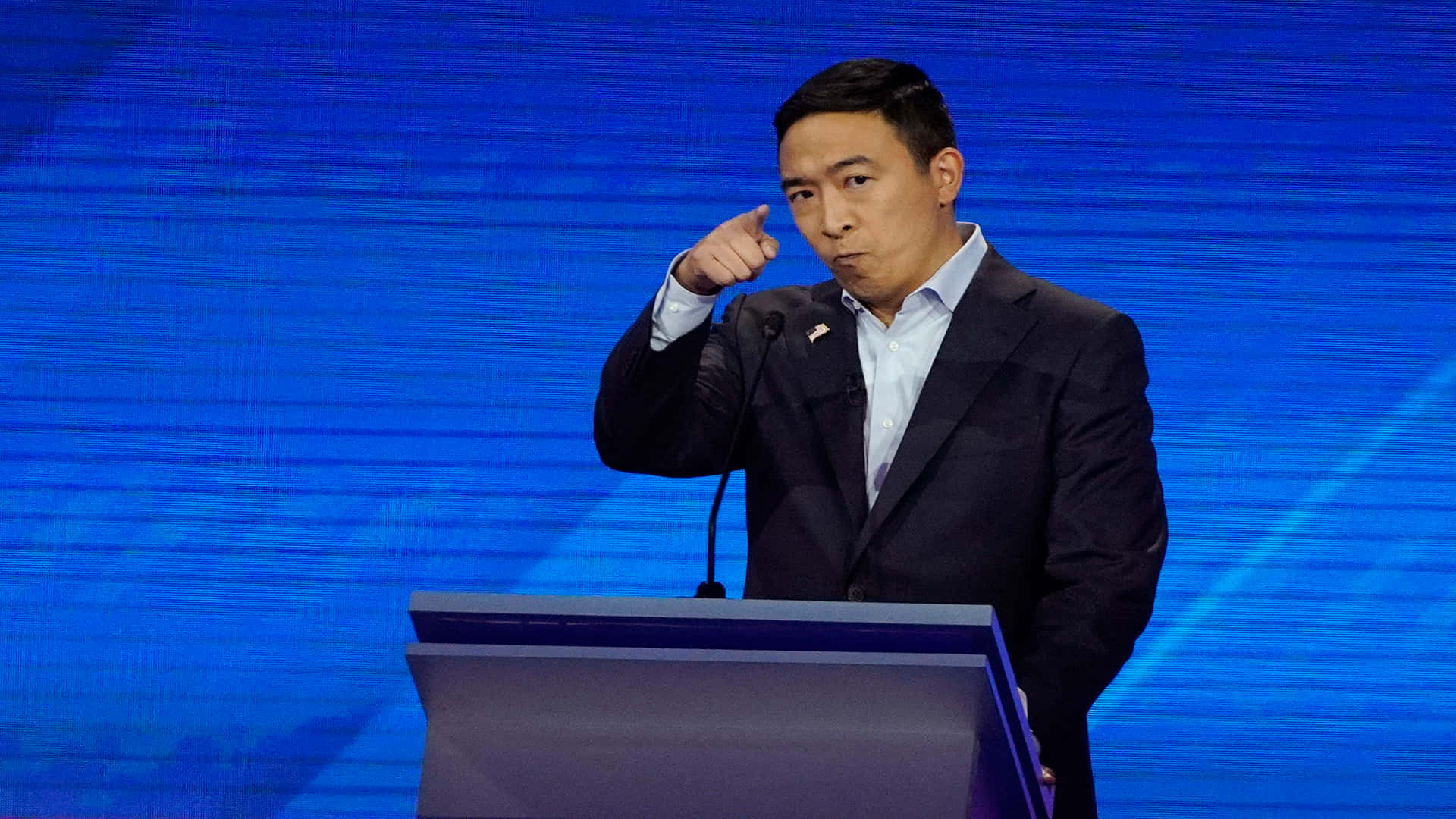 Andrew Yang, suit, podium, Full HD Desktop Wallpaper