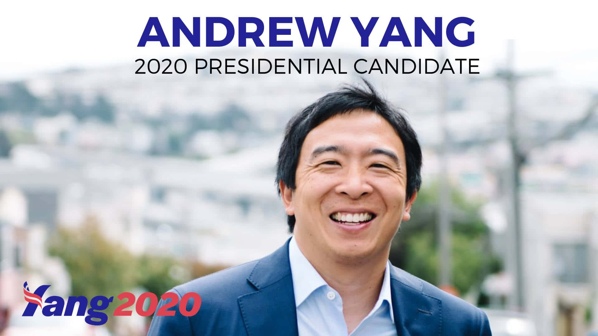 Andrew Yang, blue suit, cityscape, Full HD Desktop Wallpaper