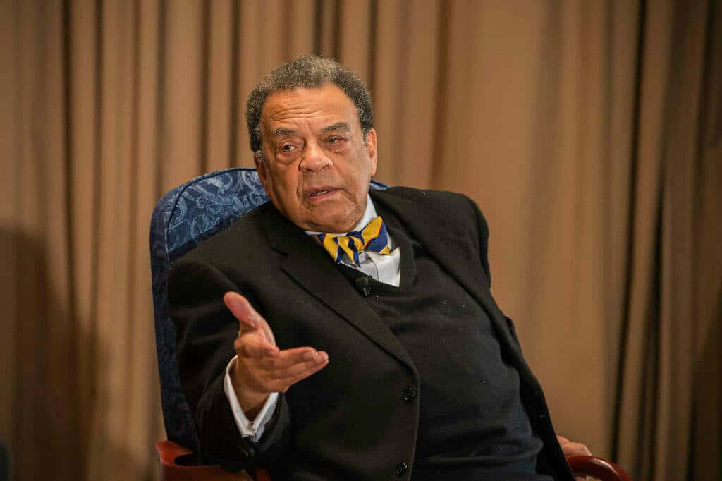 Andrew Young, black suit, colorful bow tie, SD Desktop Wallpaper