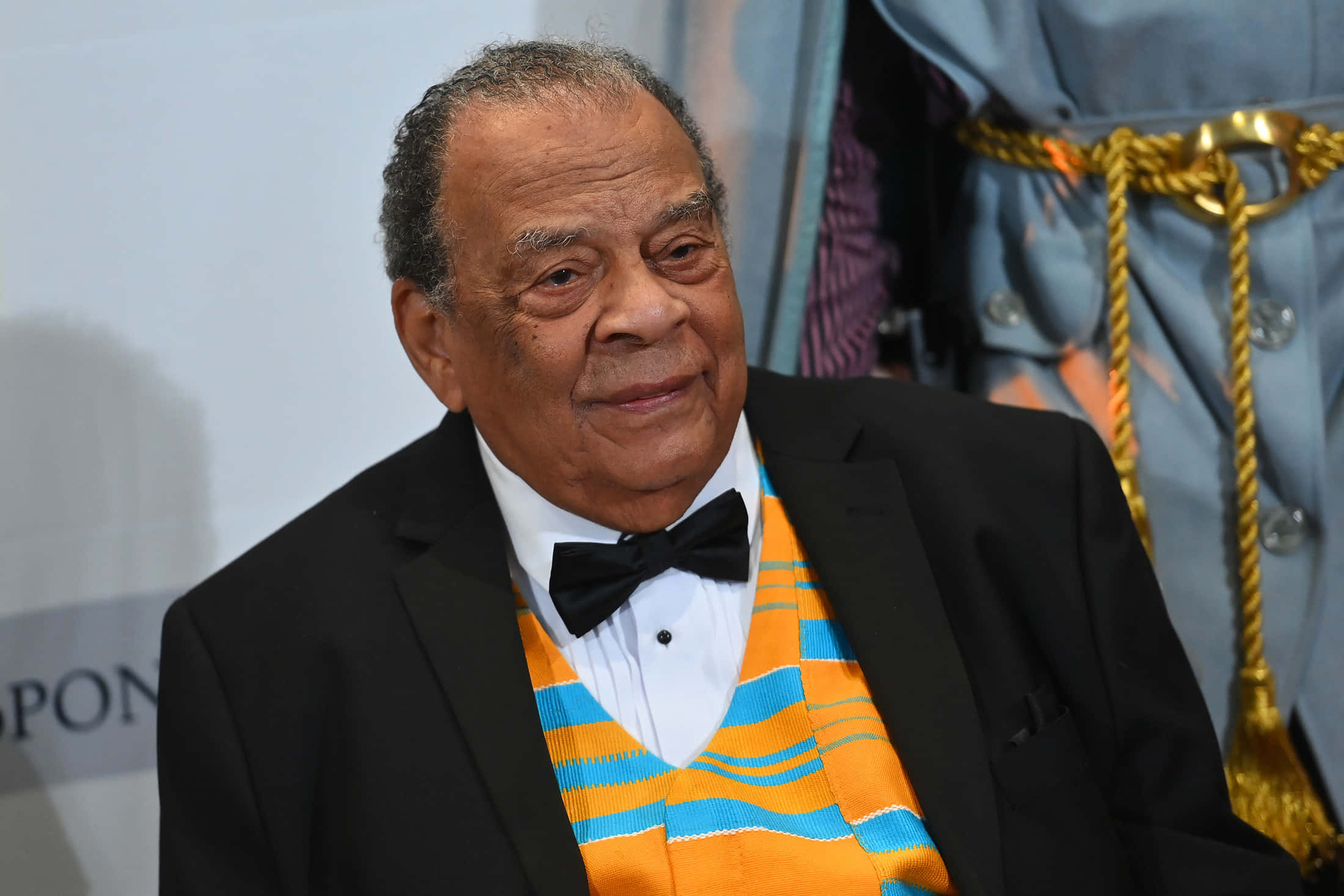 Andrew Young, black tuxedo, colorful striped vest, Full HD Desktop Wallpaper