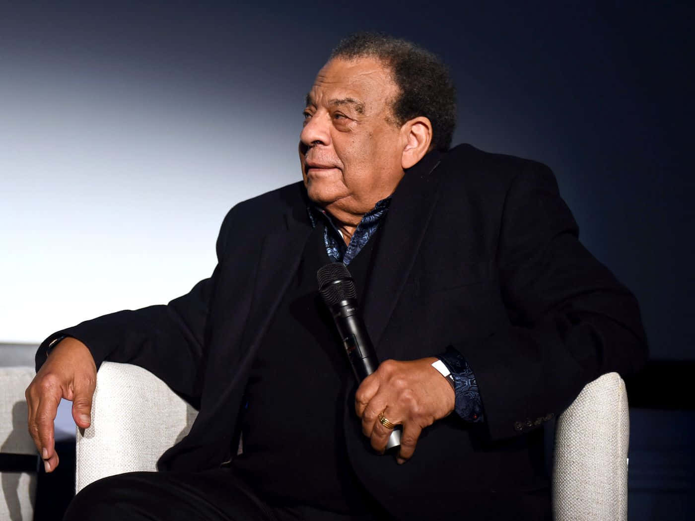 Andrew Young, black suit, white chair, HD Desktop Wallpaper