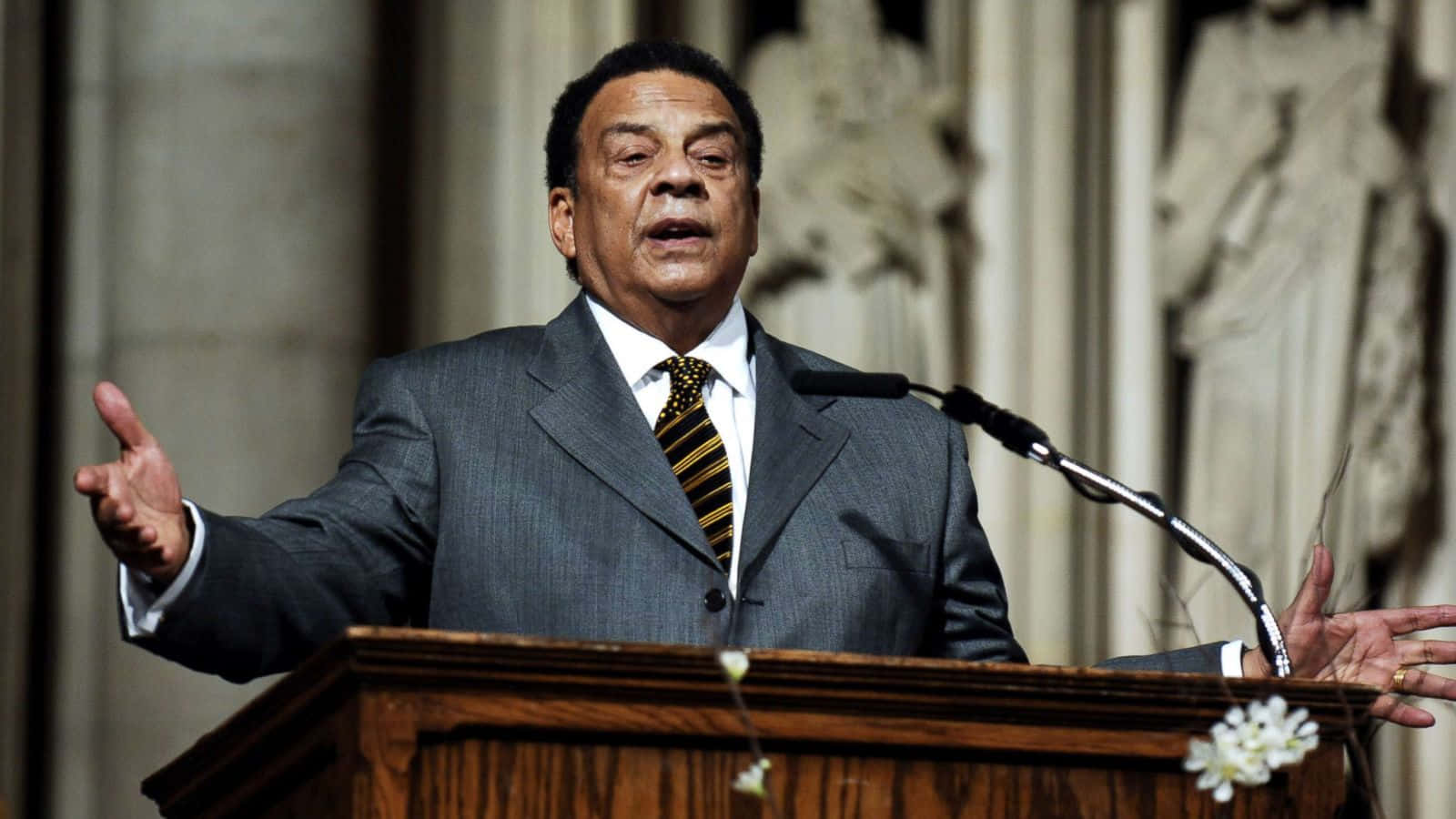 Andrew Young, gray suit, striped tie, HD Desktop Wallpaper