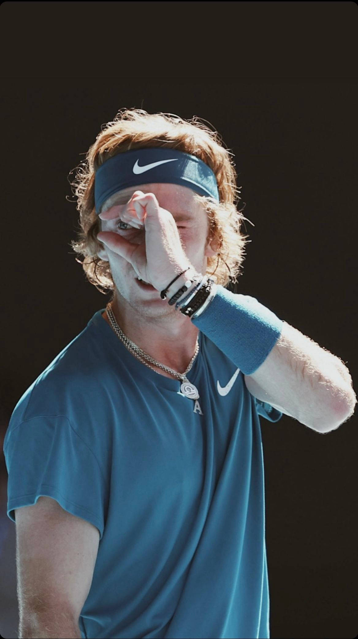 Andrey Rublev, blue Nike gear, stadium lights, Full HD Phone Wallpaper