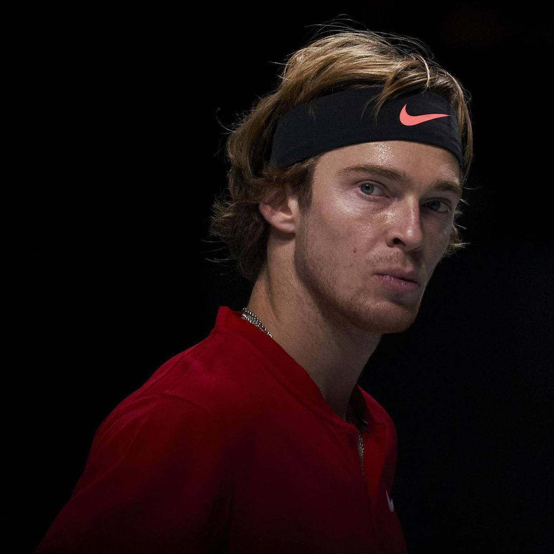 Andrey Rublev, red shirt, black headband, SD Desktop Wallpaper