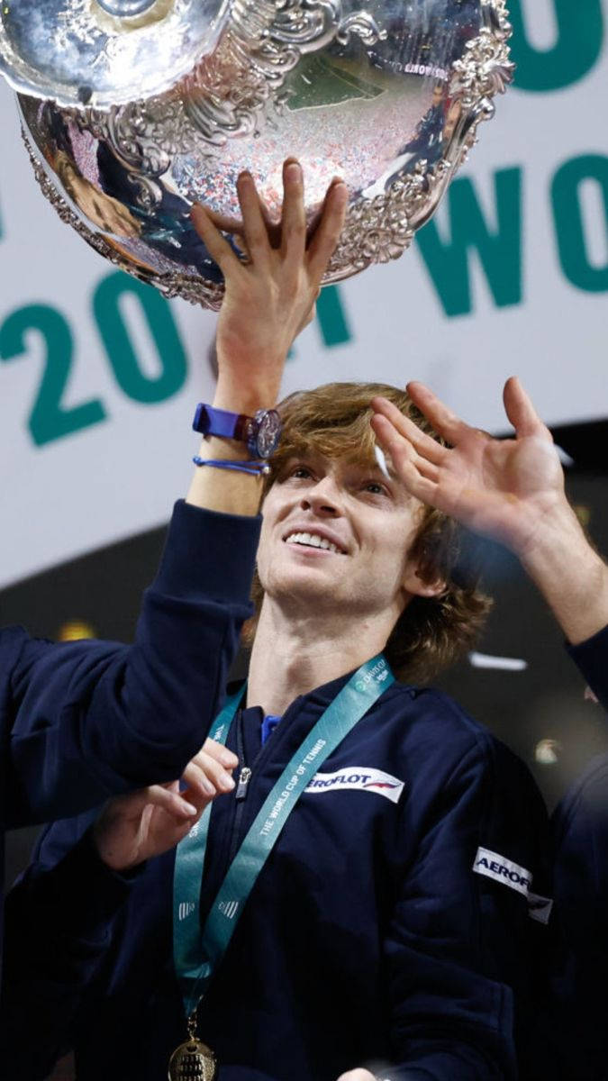 Andrey Rublev, trophy, ornate silver trophy, SD Phone Wallpaper