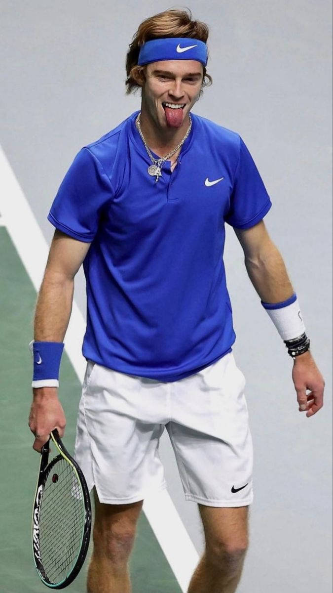 Andrey Rublev, blue Nike gear, racket, SD Phone Wallpaper