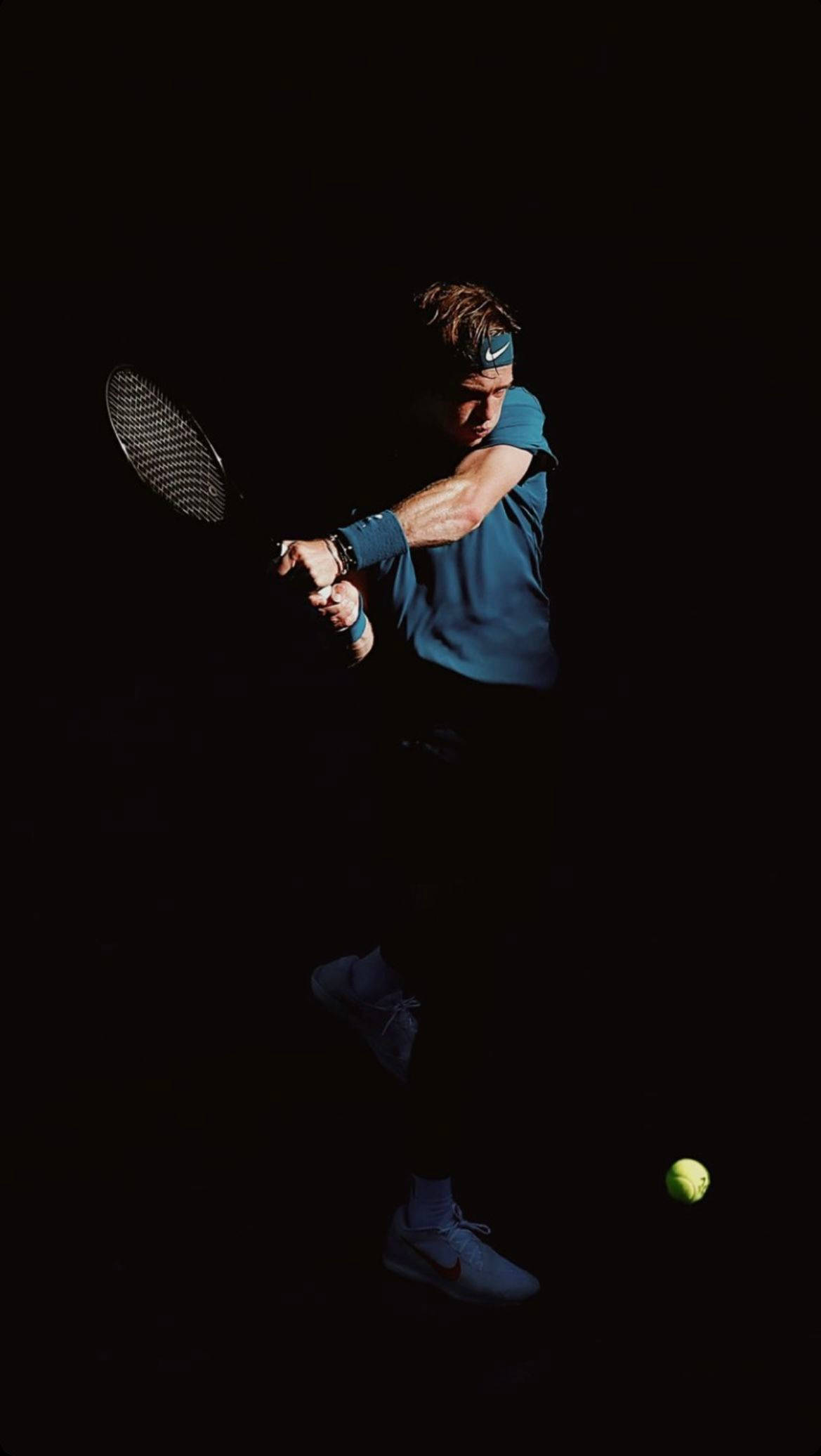 Andrey Rublev, blue shirt, glowing yellow ball, Full HD Phone Wallpaper