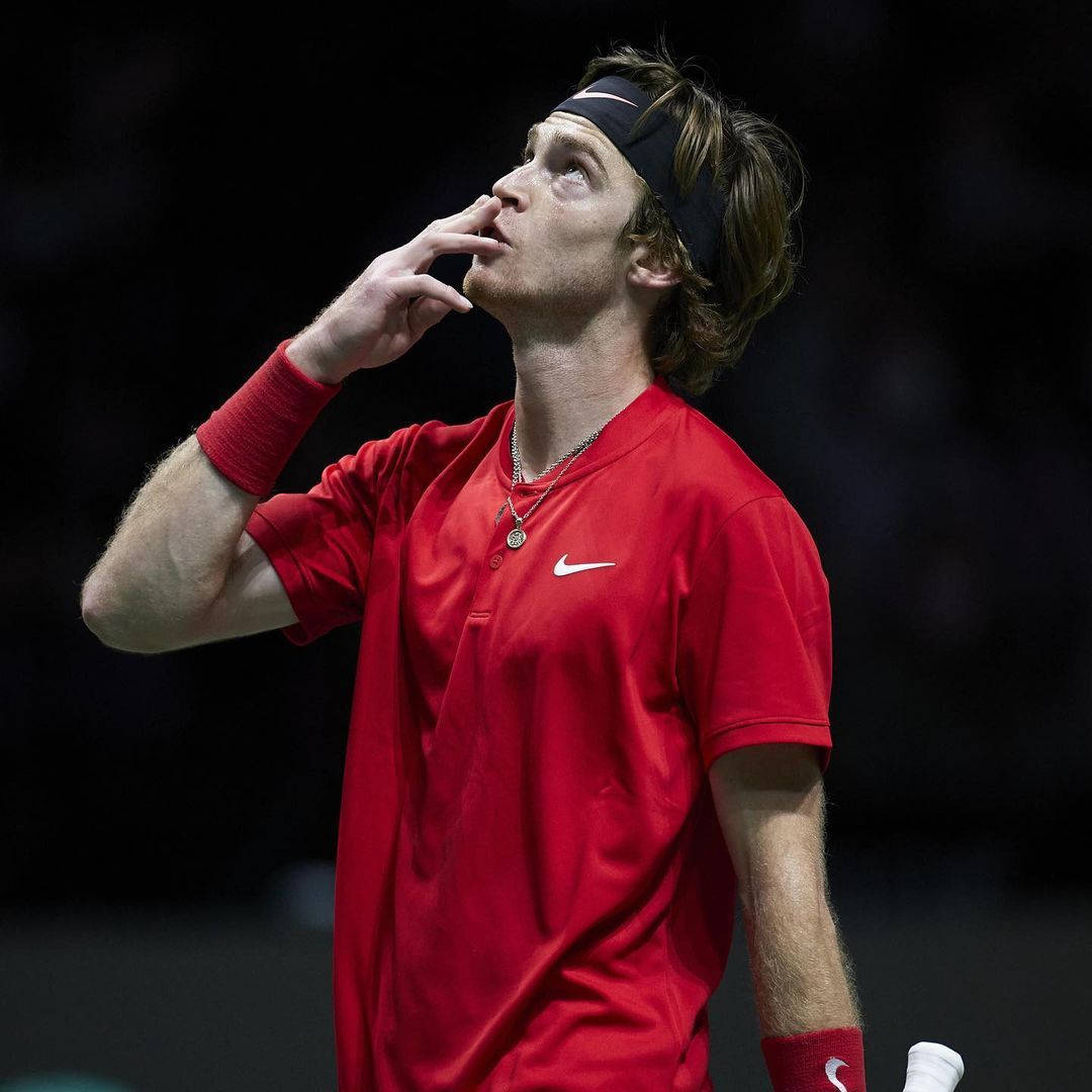 Andrey Rublev, red shirt, headband, SD Desktop Wallpaper