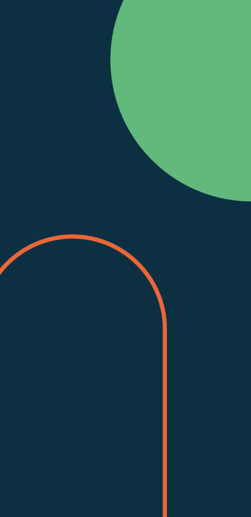 Android 10, green circle, orange curved line, SD Phone Wallpaper