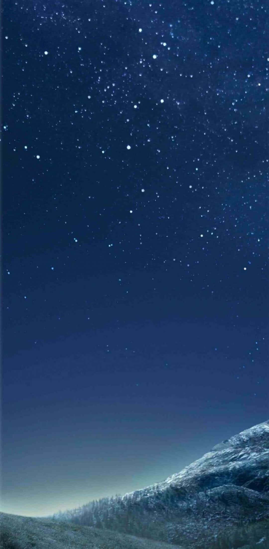 Android 10, starry night sky, snow-dusted mountain ridge, Full HD Phone Wallpaper
