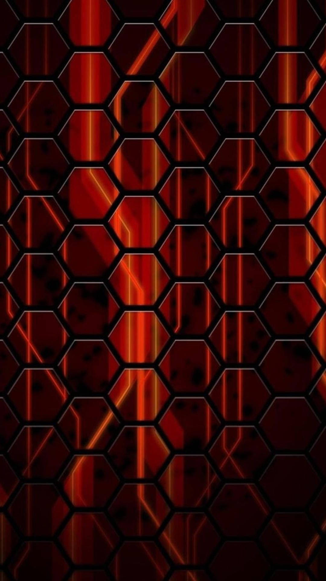 Android 11, Honeycomb, glowing red hexagonal grid pattern, Full HD Phone Wallpaper