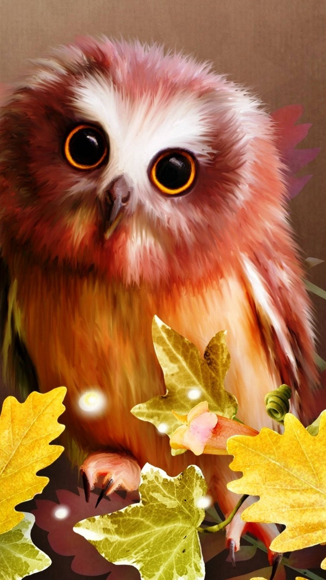 Android 11, owl, red and orange, Full HD Phone Wallpaper