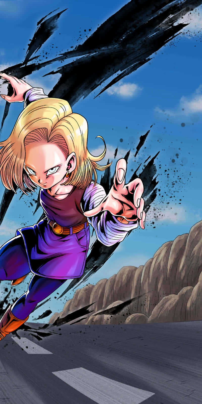 Android 18, purple outfit, black energy slashes, HD Phone Wallpaper
