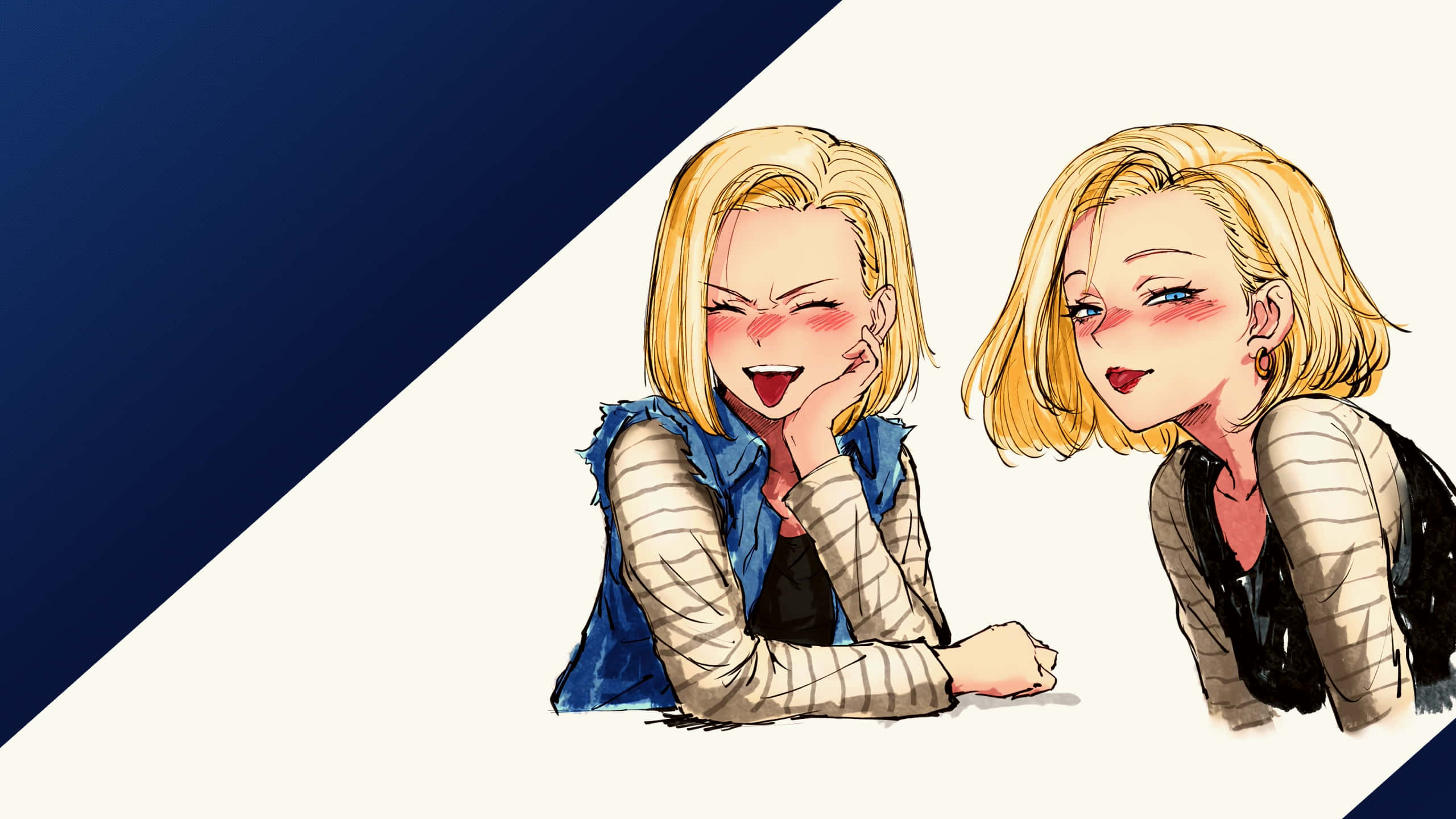 Android 18, blonde women, rosy cheeks, 2K Desktop Wallpaper