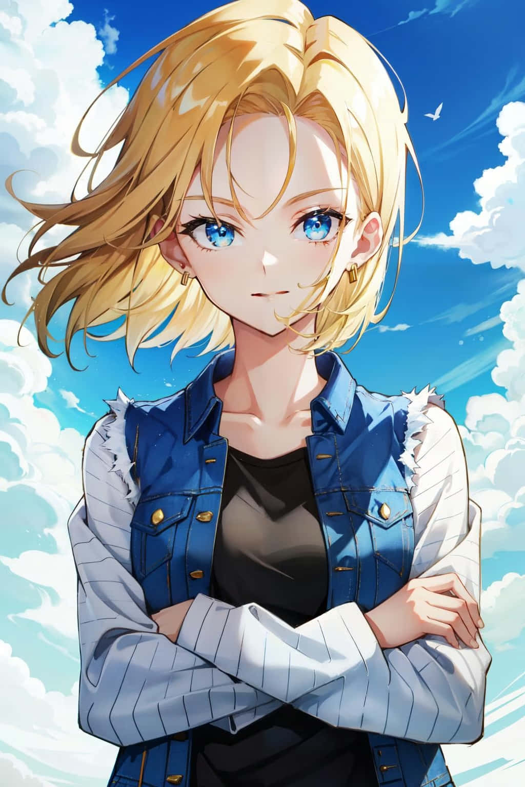 Android 18, blue sky, fluffy clouds, HD Phone Wallpaper