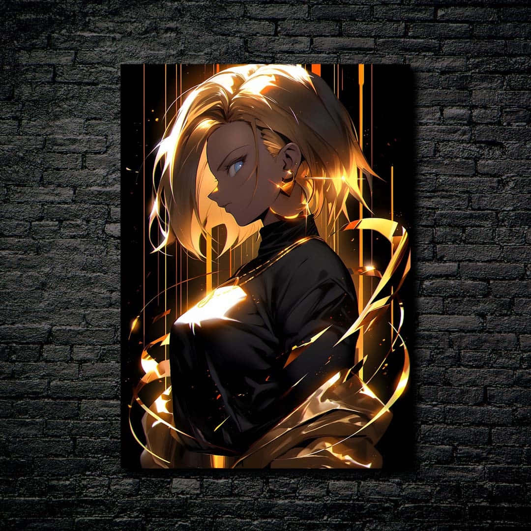 Android 18, golden-haired, black outfit, SD Desktop Wallpaper