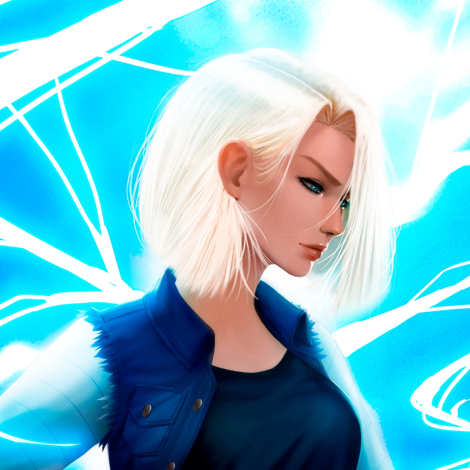 Android 18, platinum blonde hair, blue eyes, HD Desktop Wallpaper