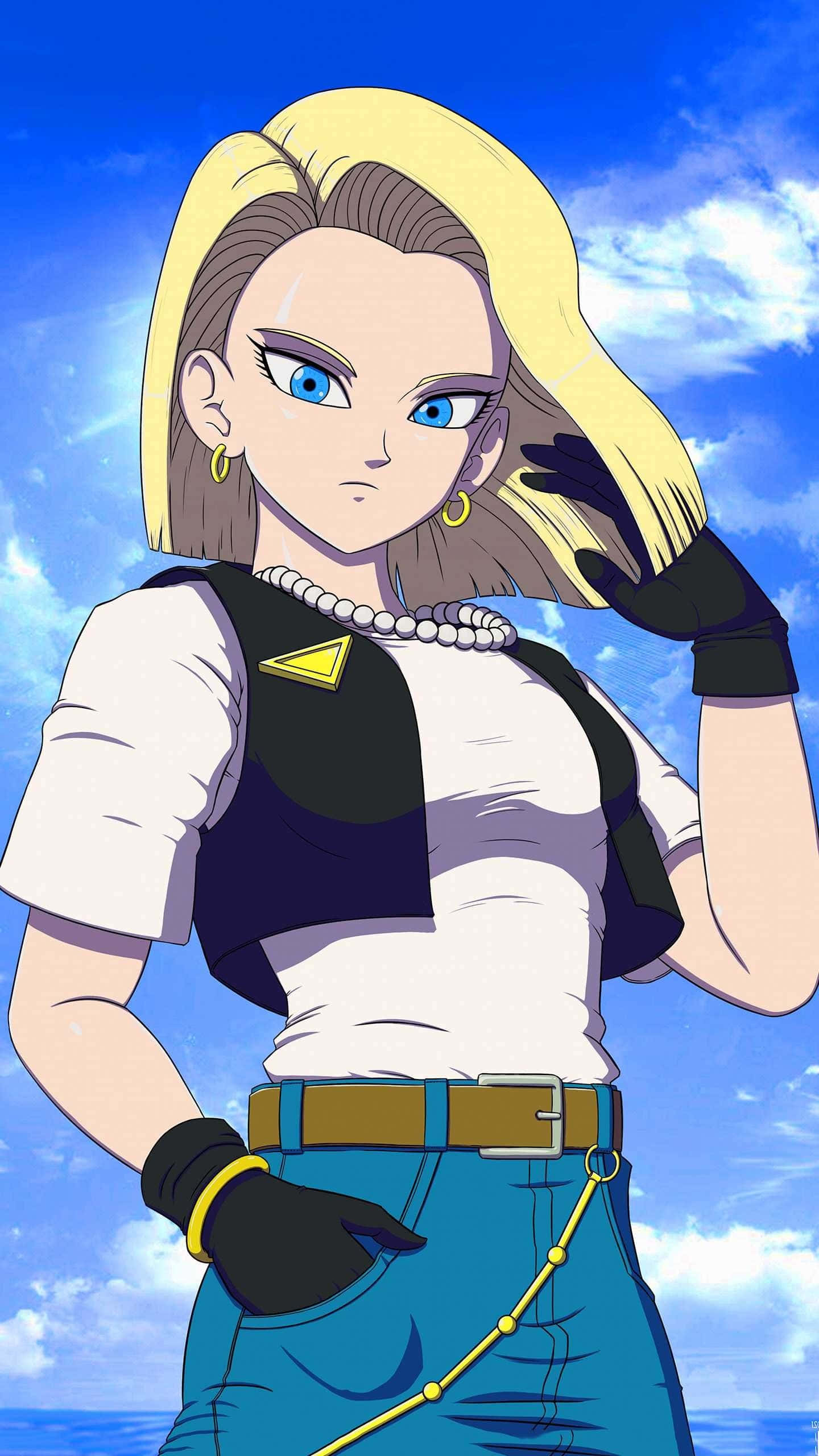 Android 18, blonde hair, blue eyes, 2K Phone Wallpaper