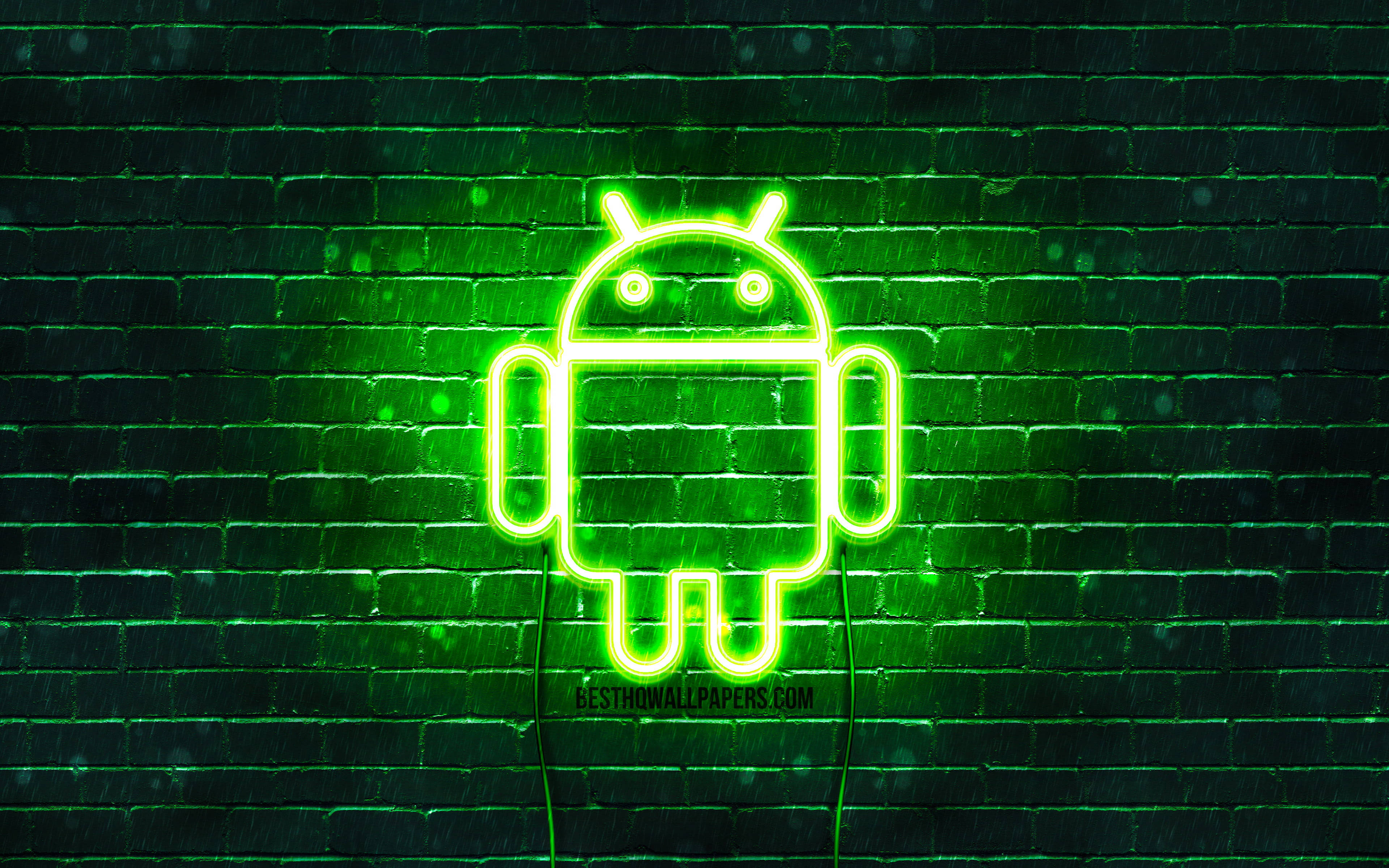 Android, green, neon, 4K Desktop Wallpaper