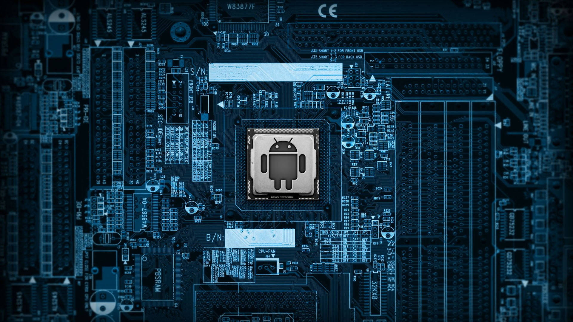 Android, circuit board, blue-tinted, Full HD Desktop Wallpaper