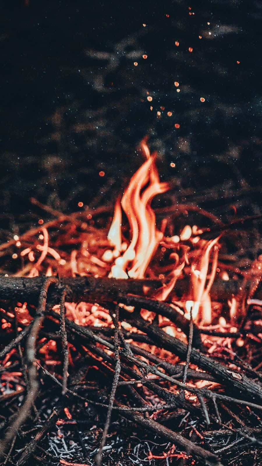 Android Fire, vibrant orange flames, dark charred wood, HD Phone Wallpaper
