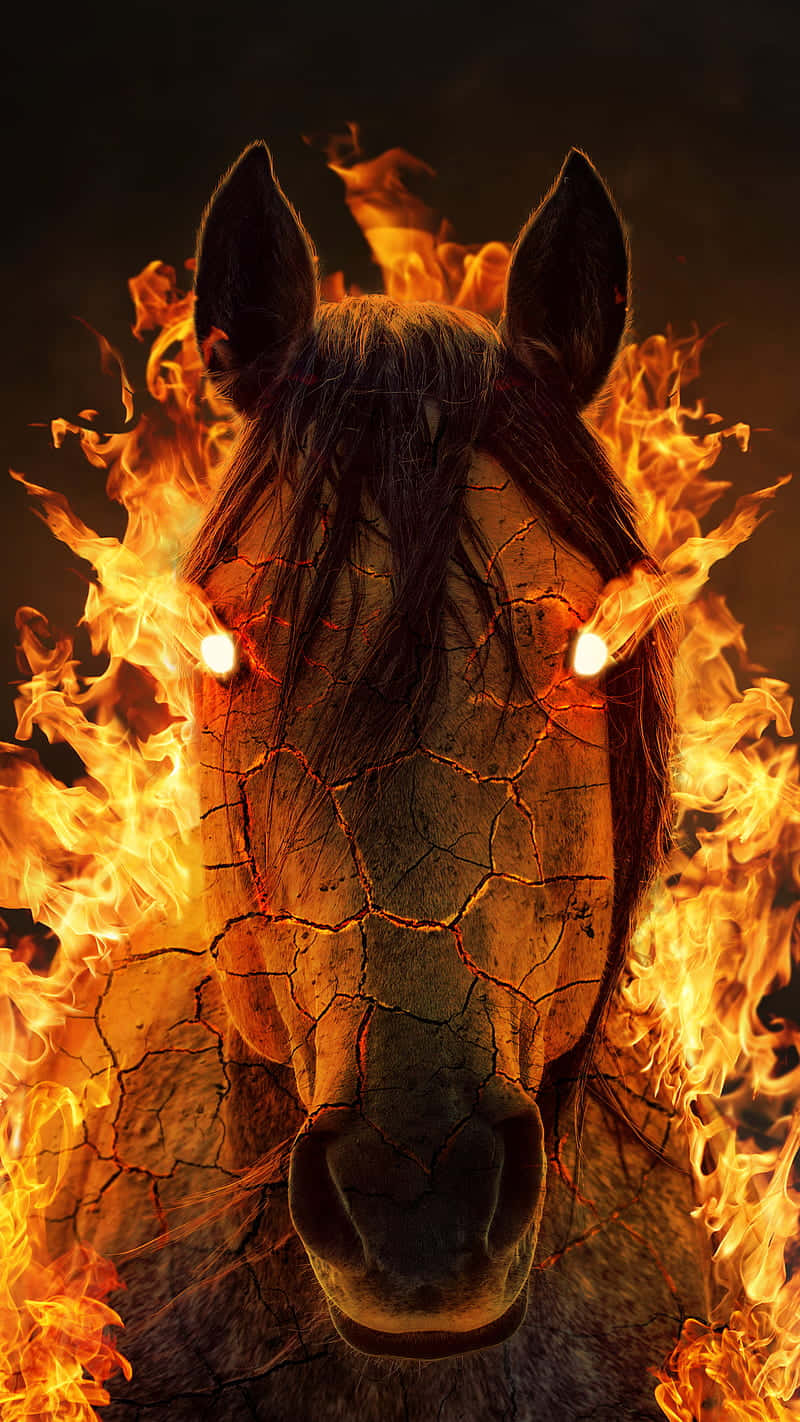 Android Fire, burning horse, glowing eyes, HD Phone Wallpaper