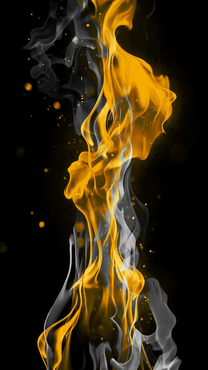 Android Fire, golden flames, black background, HD Phone Wallpaper