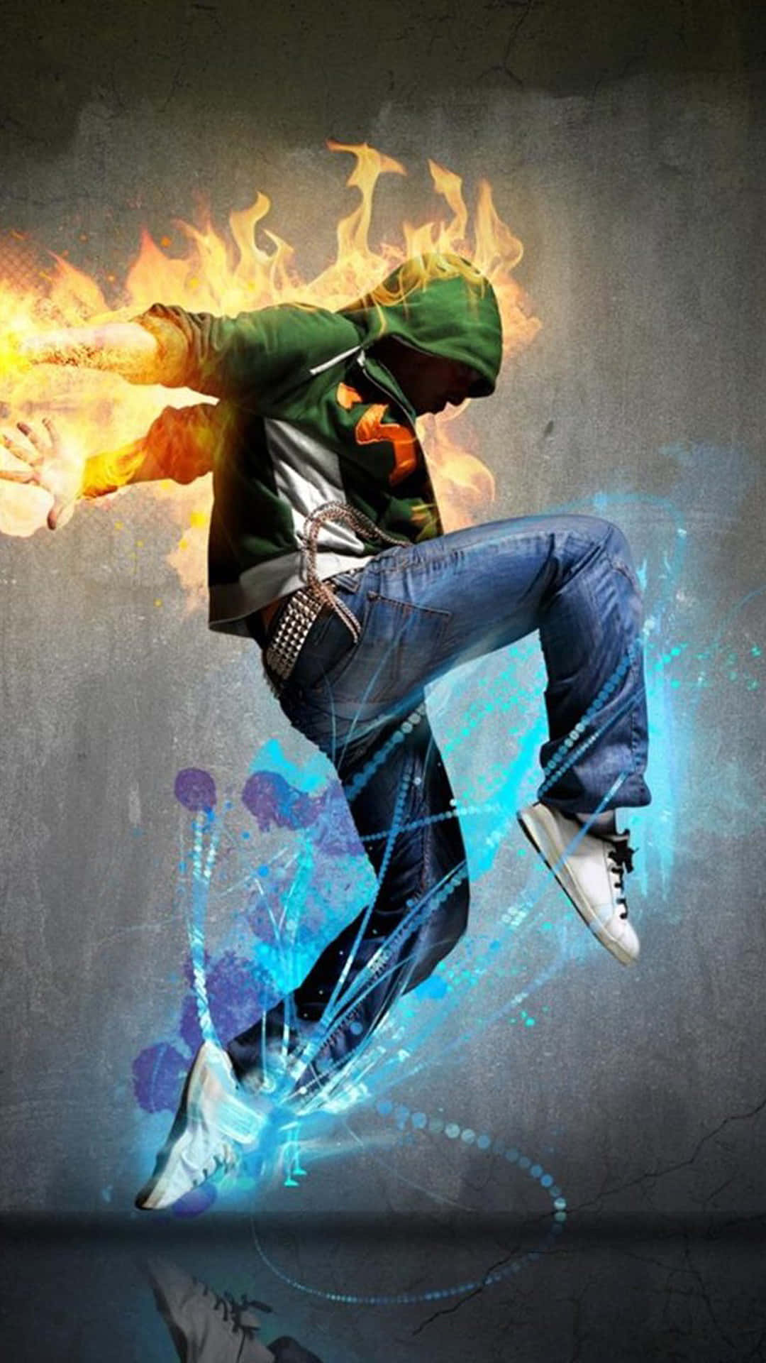 Android Fire, fiery orange energy, electric blue trails, Full HD Phone Wallpaper