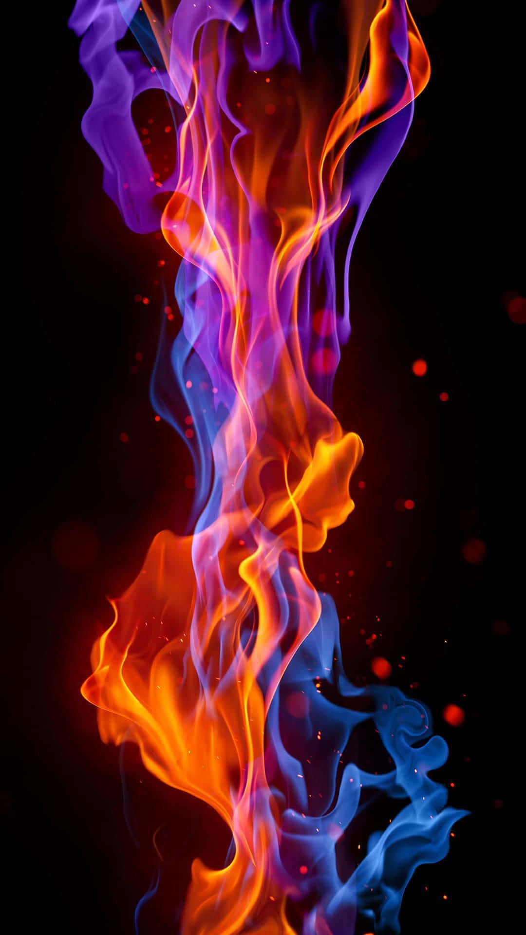 Android Fire, purple, orange flames, Full HD Phone Wallpaper