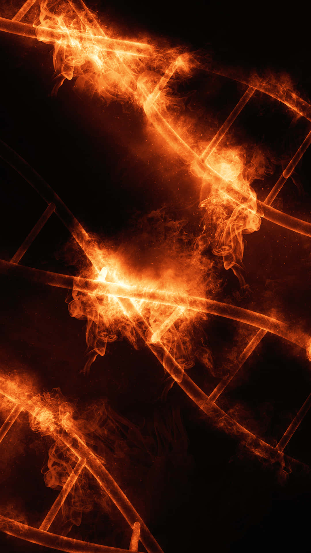 Android Fire, fiery DNA double helix, black background, Full HD Phone Wallpaper