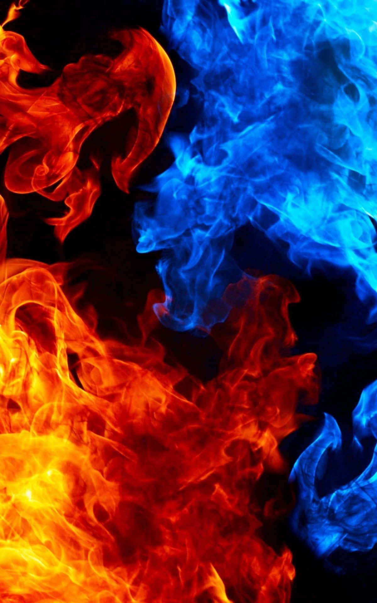 Android Fire, blue flames, orange flames, Full HD Phone Wallpaper