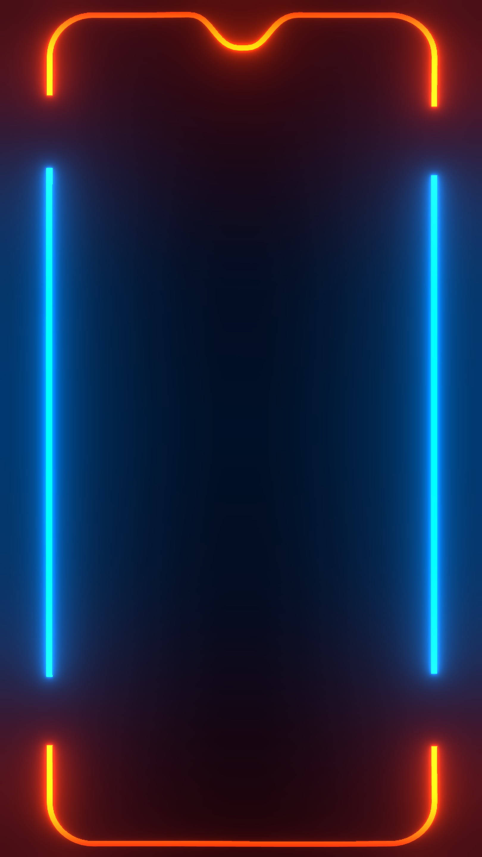 glowing fire and ice android, neon phone frame, orange top and bottom edges, 2K Phone Wallpaper