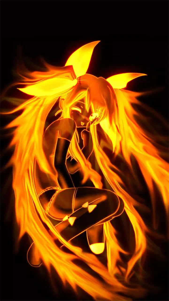 Android Fire, fiery anime girl, glowing orange hair, HD Phone Wallpaper