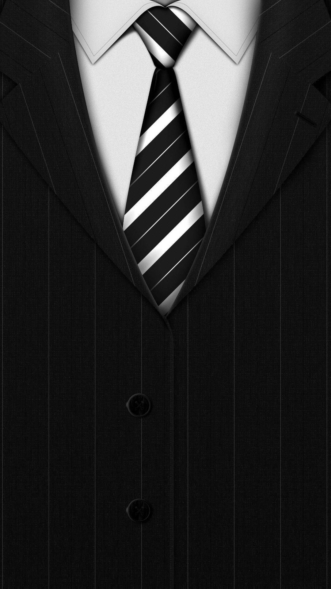 Android 11, black pinstripe suit, striped tie, Full HD Phone Wallpaper